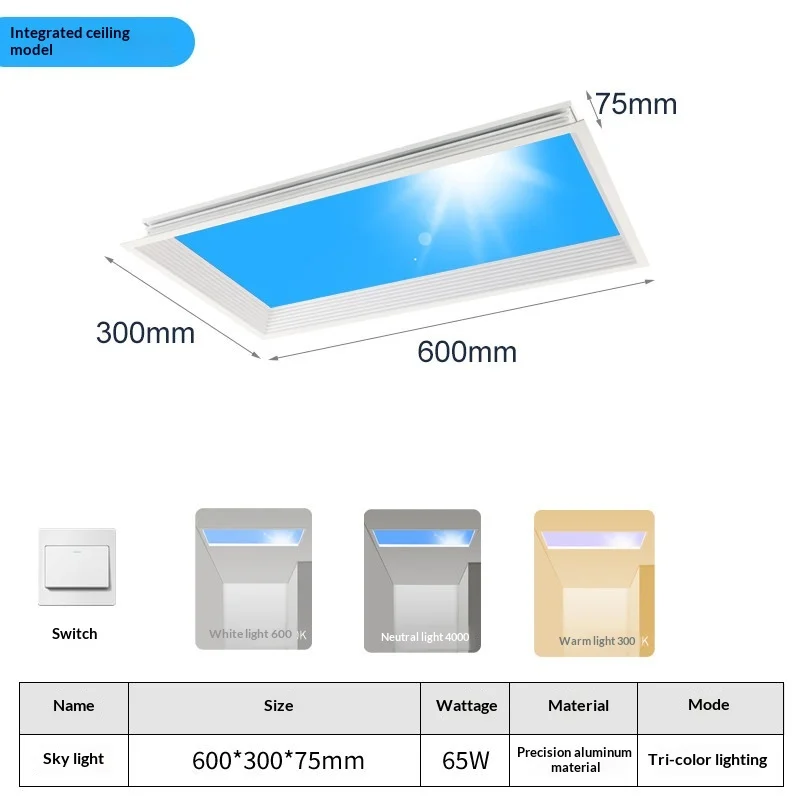 Ultradunne Smart Sky LED-plafondlamp, PC & aluminium kunstmatige zon blauwe hemelverlichting voor keukenbadkamer, gesimuleerde daglichtverlichting - afbeelding 1