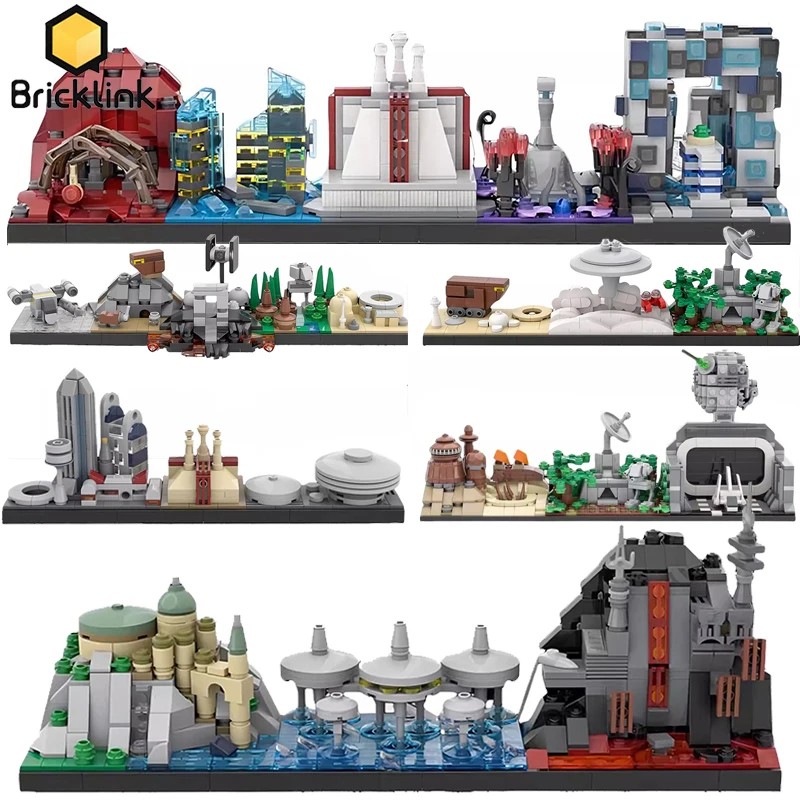 Bricklink MOC Star Movie City Skyline Architecture Trilogy Spaceship Street View Sets Building Blocks Kid Toys Christmas Gift