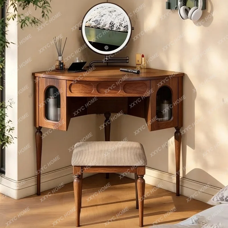 XXNew Chinese style solid wood corner dresser storage table bedroom makeup table corner cabinet writing table