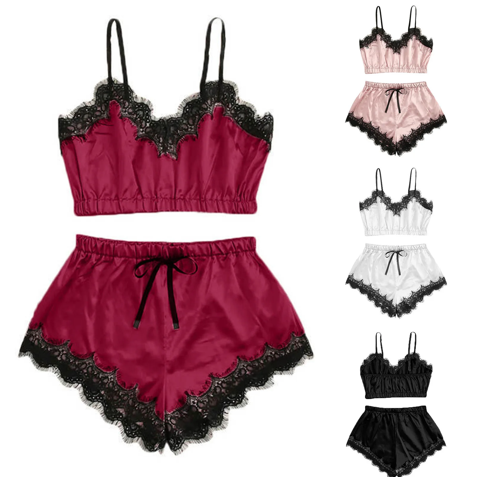 

Lace-Trimmed Pajamas Two-Piece Set For Women'S Summer And Autumn Pajamas Sexy Suspender Tops Ice Silk Pajamas Women'S Home Wear