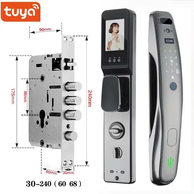 Tuya Wifi facial Electronic lock biometrics Fingerprint  Smart Door Lock Password 3D face recognition Camera Electronic Lock