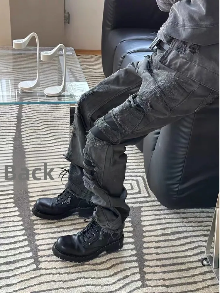 

Мужские джинсы Street Sle Heavy Du Boro с вышивкой и нашивками, расклешенные, повседневные, с низкой посадкой, из хлопка, прямого кроя, свободного силуэта