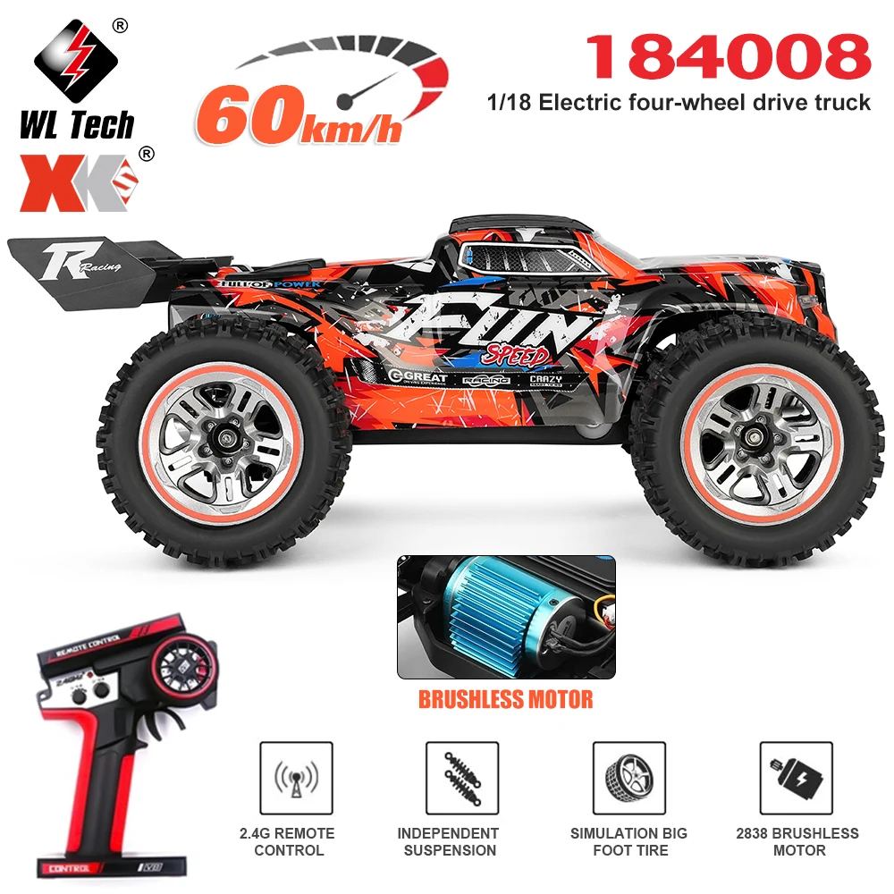 WLtoys XK 184008 RC Car 1/18 60KM/H 4WD Brushless Remote Control Car with LED Lights All Terrain 2.4GHz High Speed Off Road