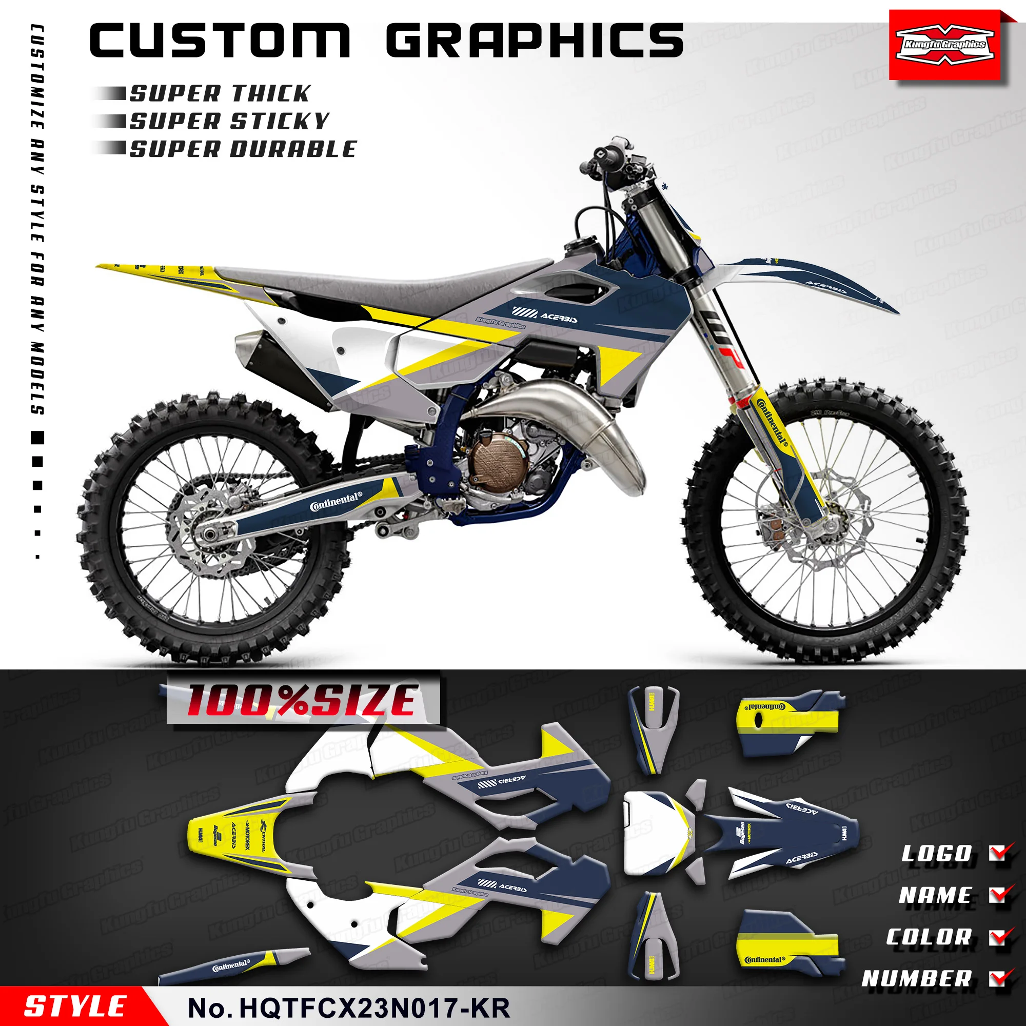 KUNGFU GRAPHICS Stickers Set Wrapping for Husqvarna TC125 TC250 FC250 FC350 FC450 / TX300 FX350 FX450 23 24 25, HQTFCX23N017-KR