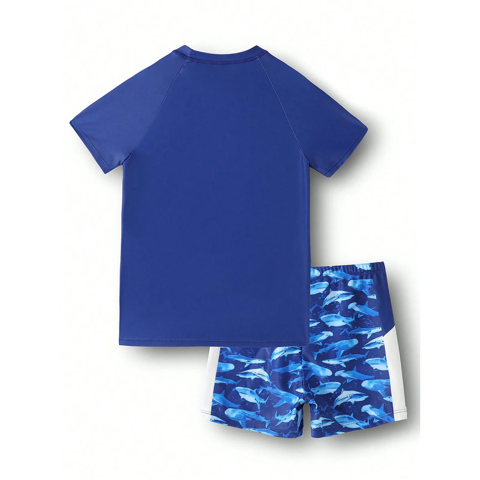 Kids Boys Quick-Drying Swimsuit Shark/Camouflage Printed Rashguard Set Swimwear Short Sleeve Top with Elastic Waistband Shorts