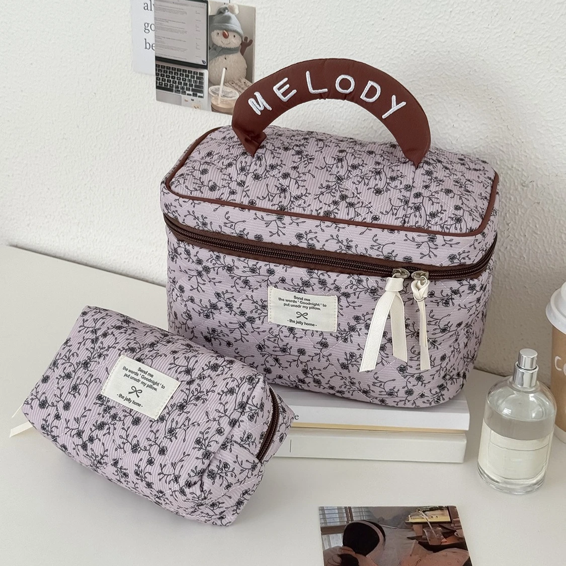 Women Vintage Flower Makeup Storage Pouch Handbag Travel Organizer Cosmetic Bag Ladies Elegant Zipper Toiletry Bag for Gift