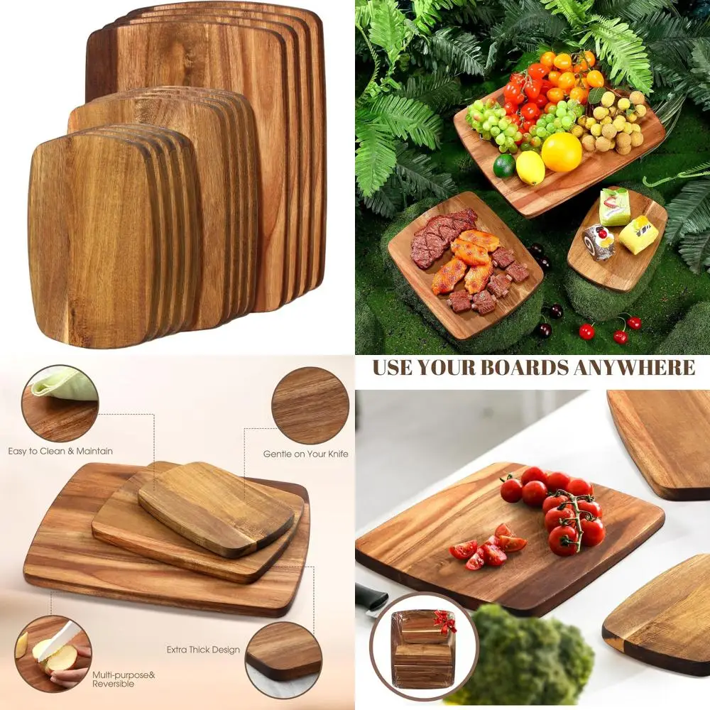 

Set of 12 Acacia Wood Double-Sided Chopping Boards, Reversible Kitchen Boards for Meat & Cheese, 3 Sizes Ideal for Christmas Mea
