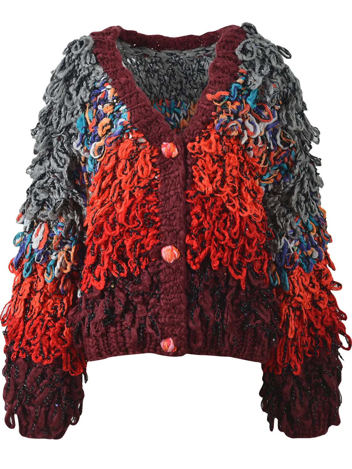 

Вязаный кардиган ручной работы с кисточками, свободного кроя, в стиле «ленивый шик», универсальный, с V-образным вырезом, осень-зима 2025