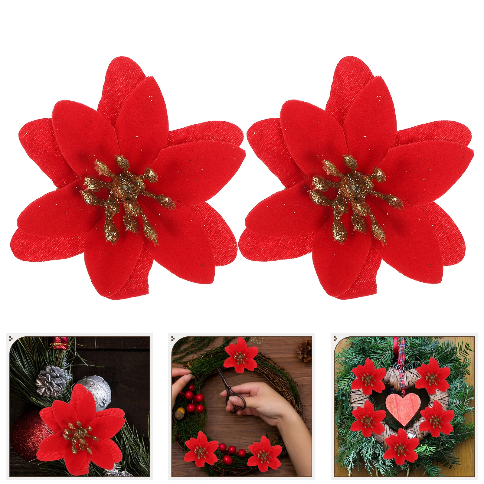 

10Pcs Xmas Simulation Flower Eye-Catching Artificial Flower for Christmas Tree Decor Festive Party Arrangement Supply