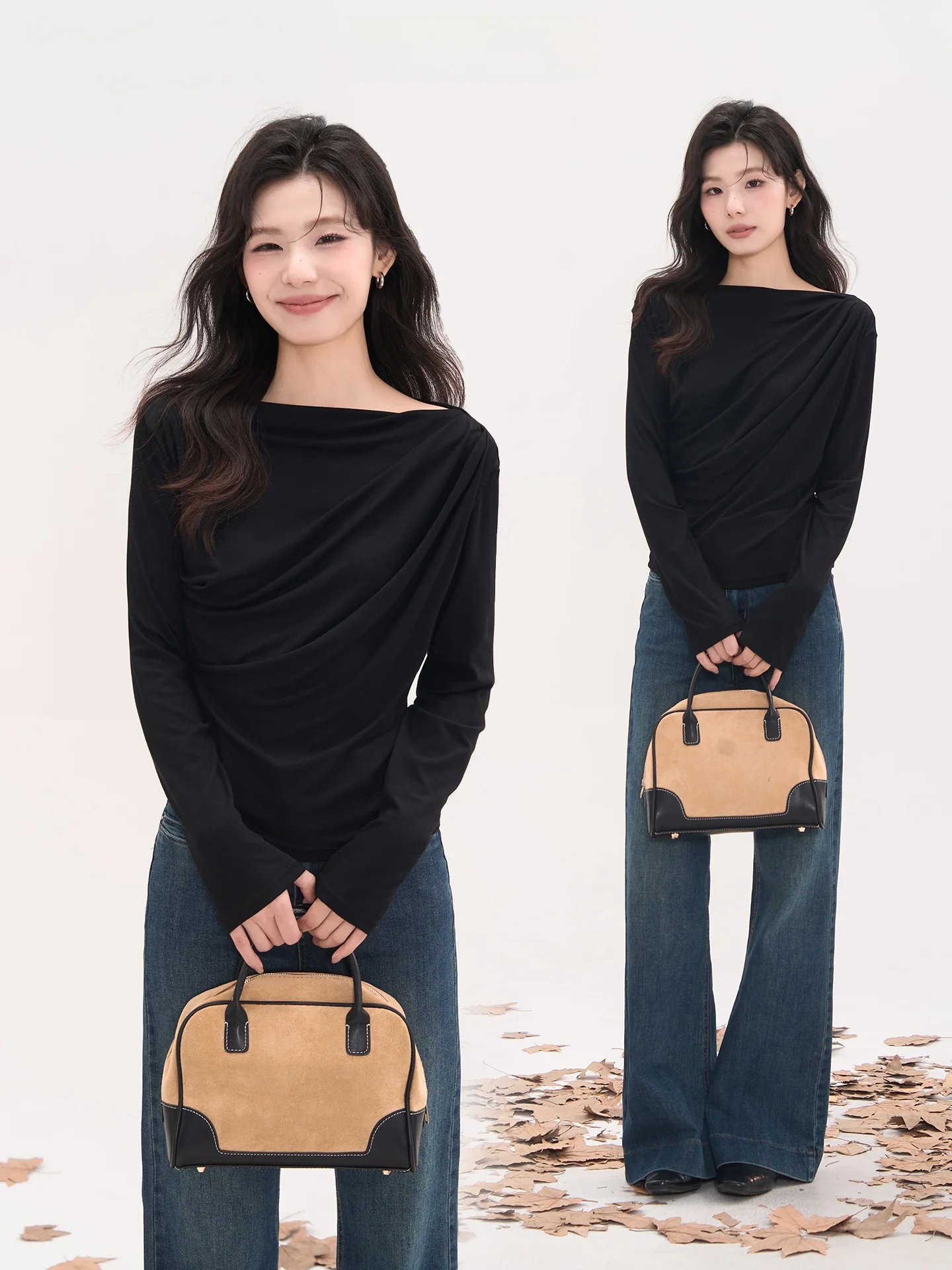 

Женская футболка Slim Fit с длинным рукавом: модный новый дизайн, универсальный эффект стройности, повседневная одежда, топ для девушек на каждый день