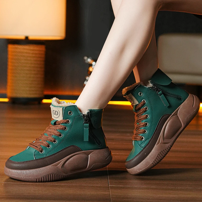 Trendy Design Cotton Shoes 2024 Winter New Collection Solid Color Casual High Lift Thick Bottom Anti Slip Women\'s Cotton Shoes