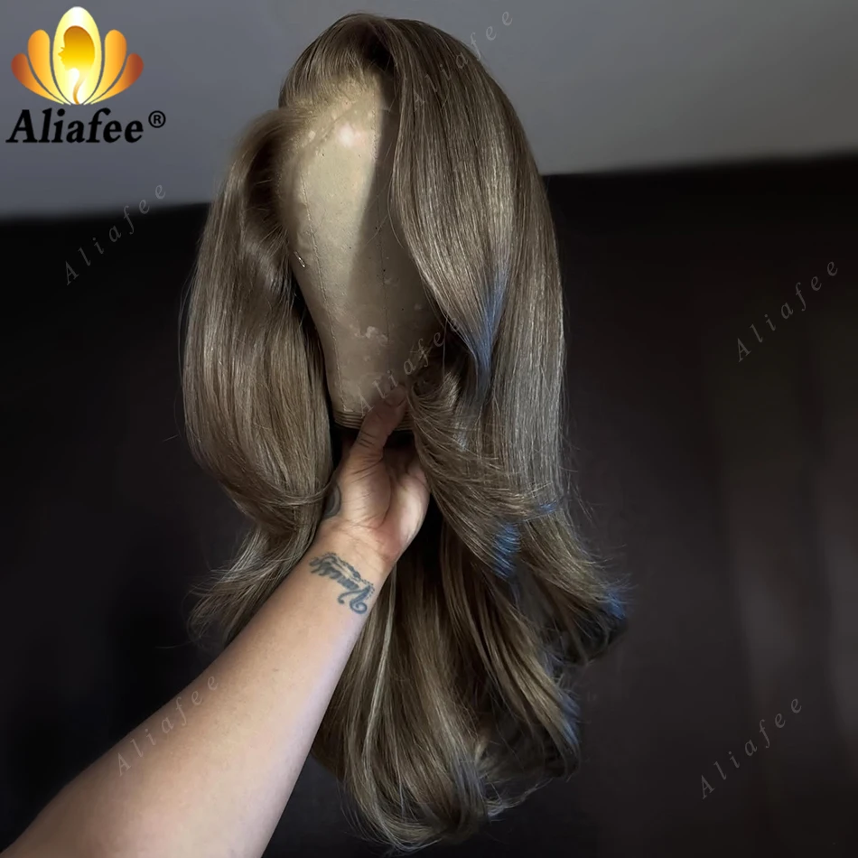Balayage Highlight Cool-Toned Brown Loose Body Wave 13x6 Transparent Lace Frontal Wigs Human Hair for Women cool-toned brown