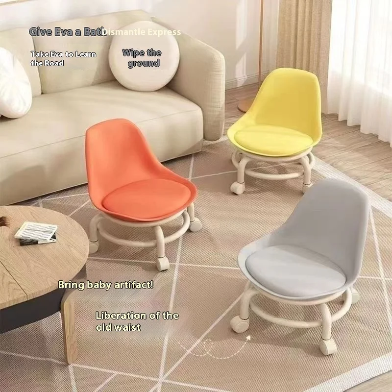 كرسي صغير للجلوس الطويل، مقعد منخفض مريح للمنزل مع بكرات للأطفال لتعلم كيفية المشي، مقعد
