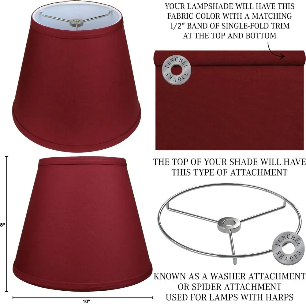 

Round Lampshade 6 Top Diameter 10 Bottom Diameter 8 Slant Height with Spider Attachment 0.4 Inch Long Tail Keyword