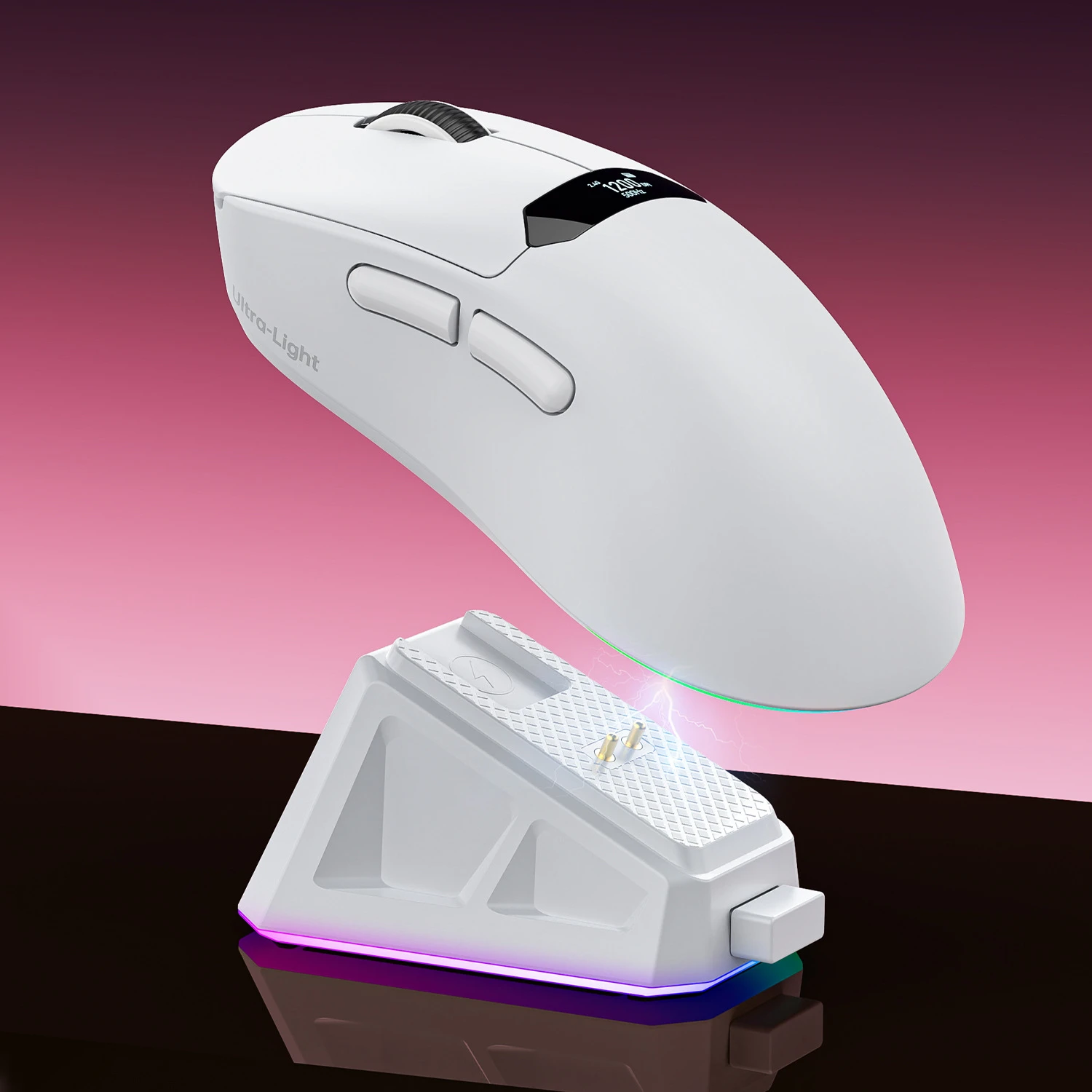Легкая трехрежимная игровая мышь W606 с датчиком PAW3311, умным дисплеем, RGB-подсветкой, магнитной зарядной док-станцией, поддержкой 2.4G, Bluetooth и проводного подключения, 24000 DPI, весом 65 г, переключателями HUANO.