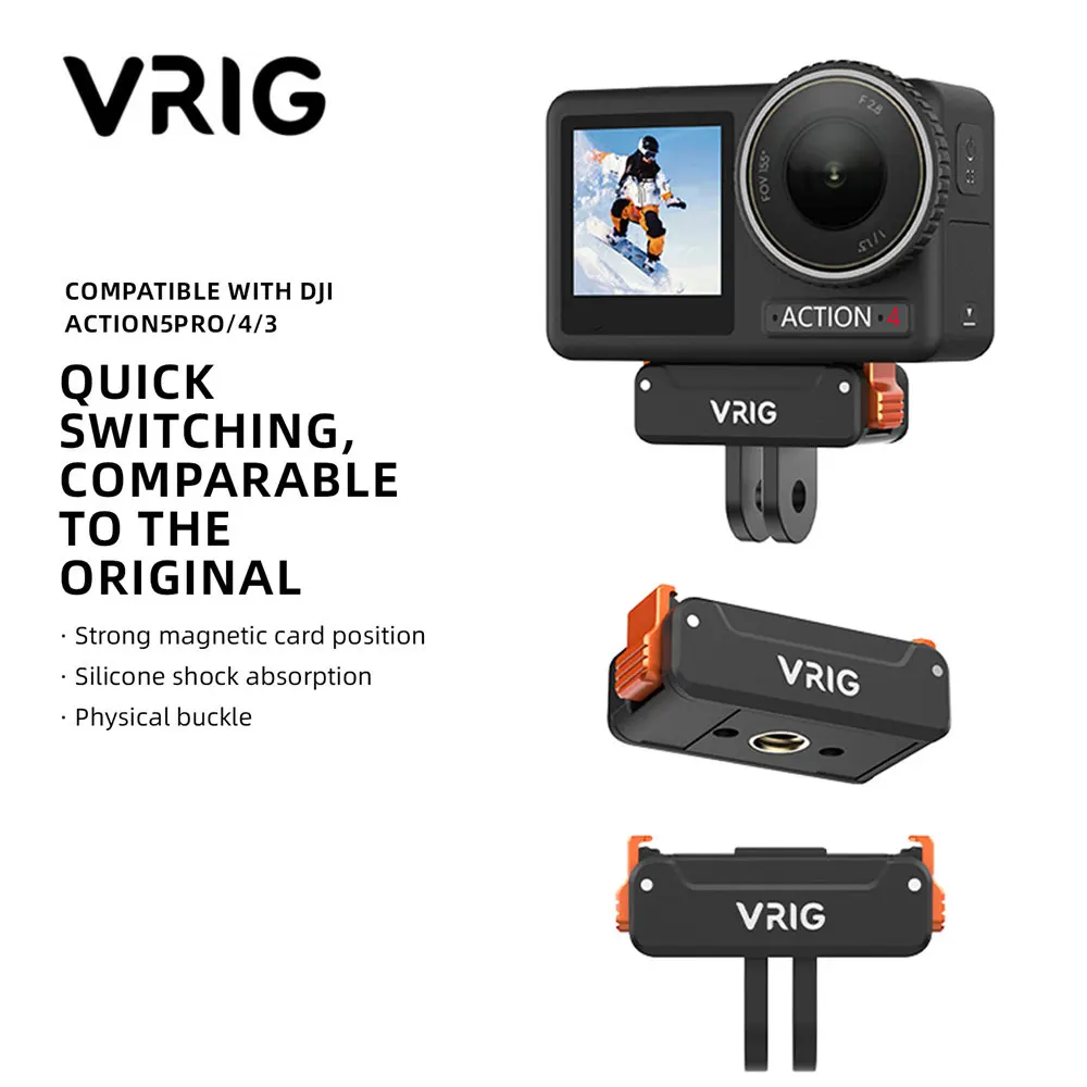 

VRIG Magnetic Quick Release Mount for DJI Action 5 Pro / 4 / 3 Quick & Convenient 2-Prong Mount for Tripods & Selfie Sticks