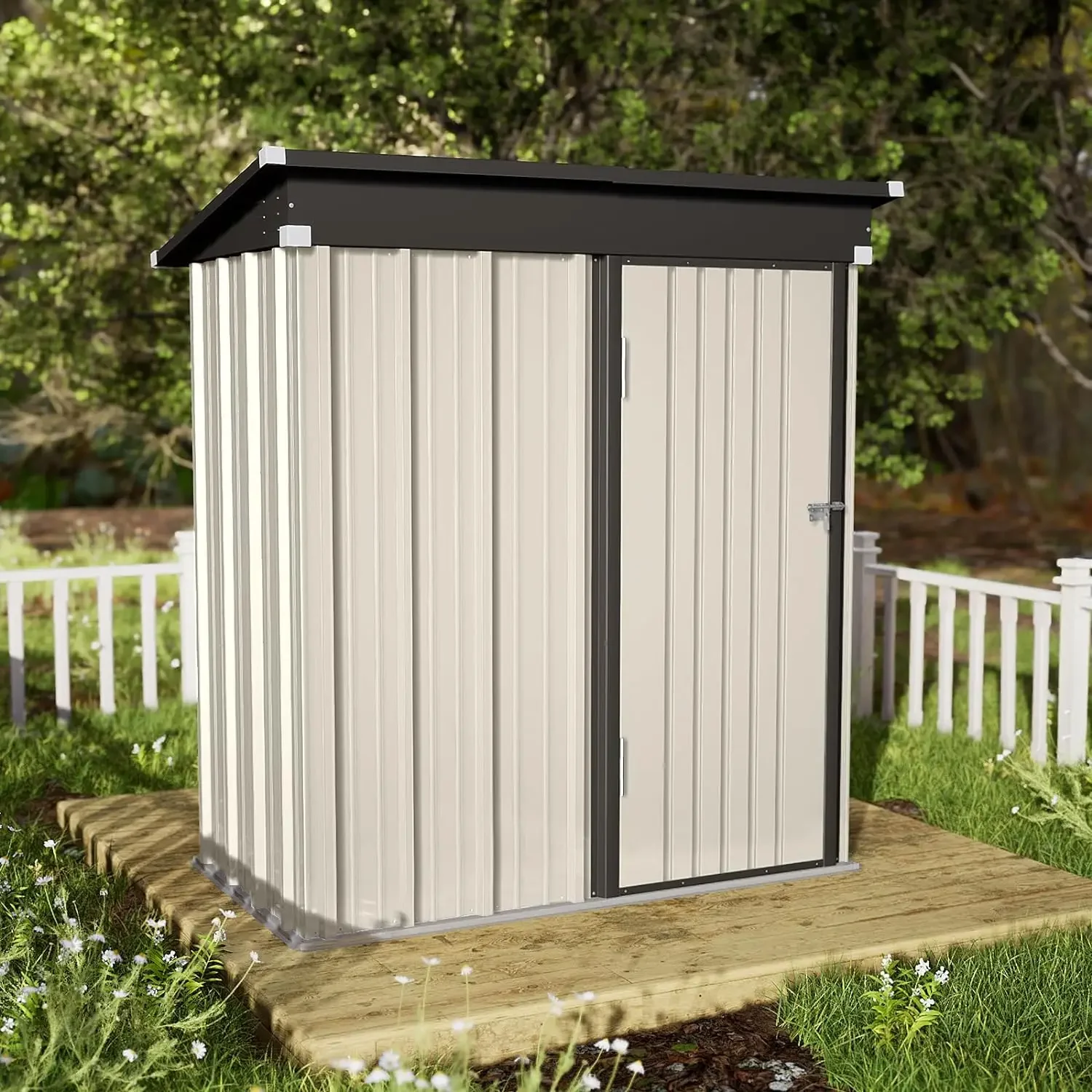 Outdoor Storage Shed, 5\' x 3\' Heavy Duty Galvanized Metal Garden Backyard Storage Outside Tool Storage Shed House, White