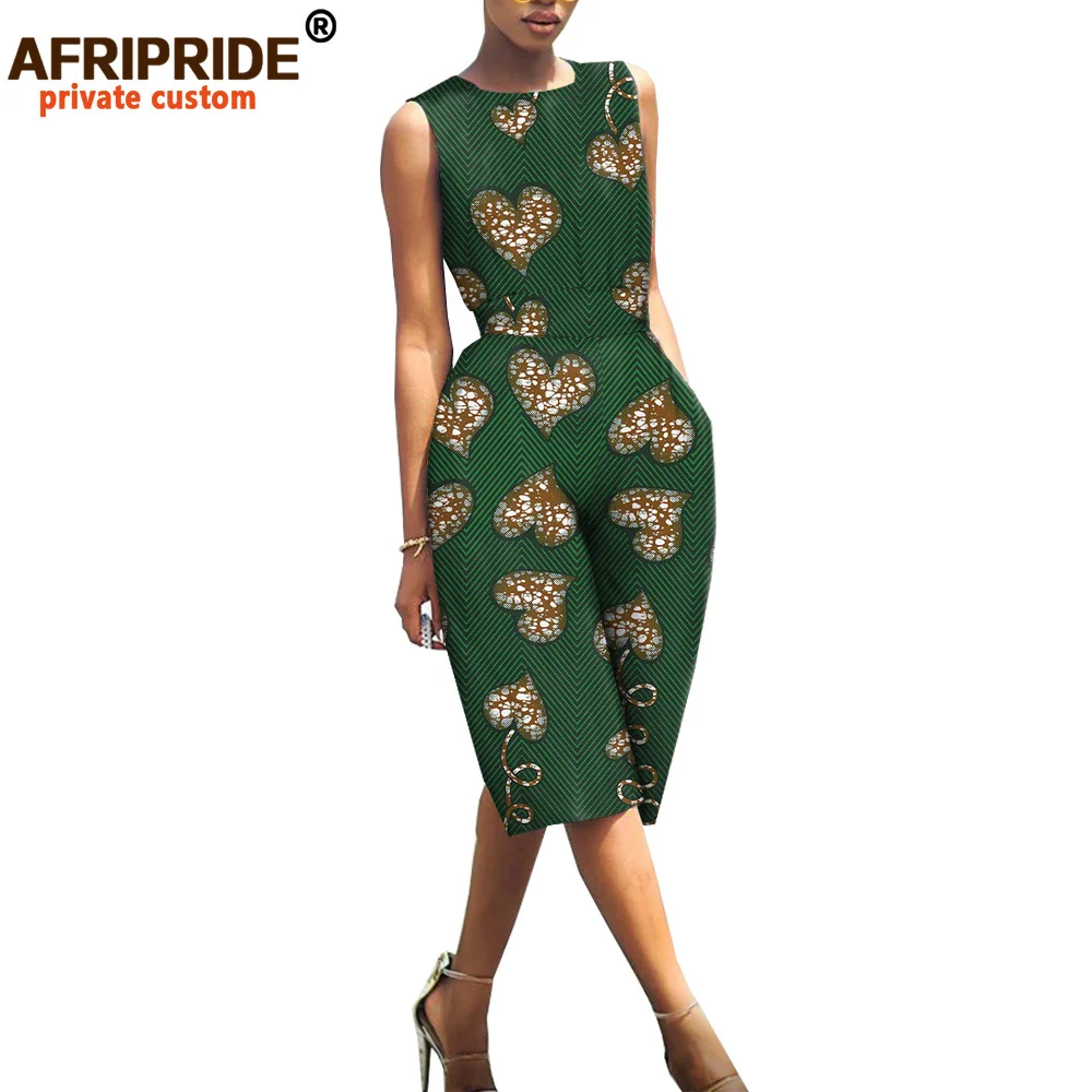 Tute con stampa africana per donna Bazin Richi senza maniche al ginocchio donna Casual pagliaccetto in cotone tutina A1929001