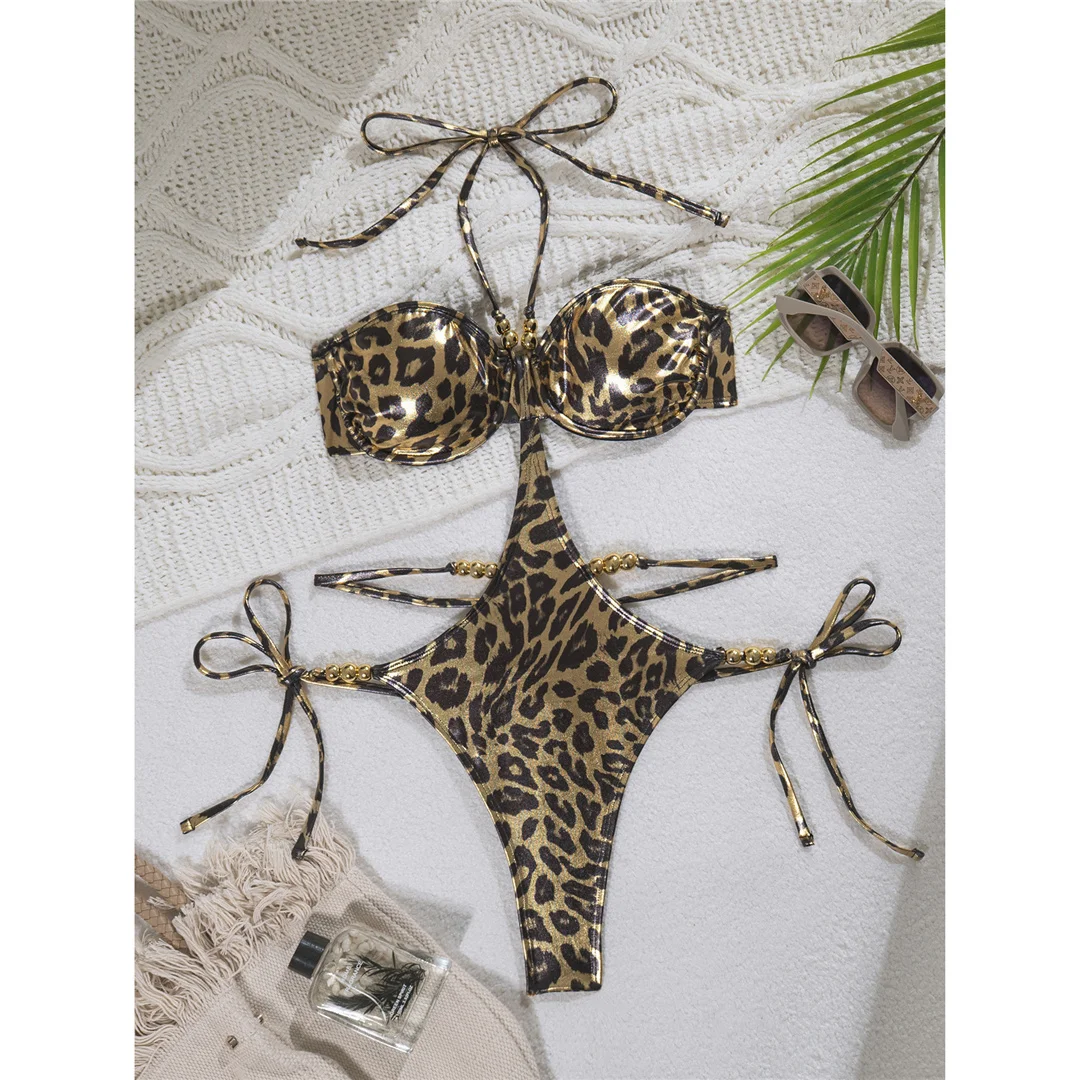 Neuer Badeanzug mit Leopardenmuster, Neckholder-Ausschnitt, Damen-Badeanzug, einteiliger Badeanzug, Damen-Badeanzug mit hohem Beinausschnitt, Monokini, Badebekleidung, Badeanzug, V8317 – Detail 5