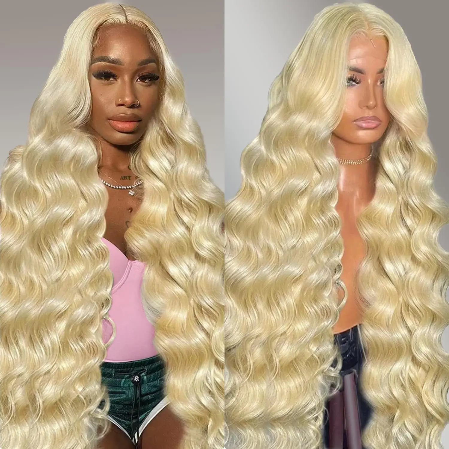 Perruque Lace Frmetals Body Wave Brésilienne Naturelle, Cheveux Humains, Transparent, Blond 613, 13x6, 13x4, Sans Colle, pour Femme