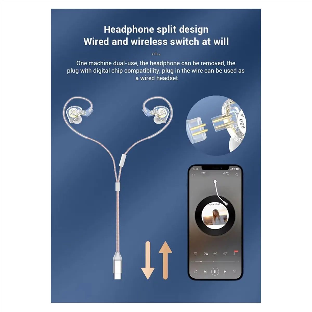 HAPPYDAY~ Surround sound metal bluetooth headset type-c gaming music dual mode hanging neck wired headphone with microphone