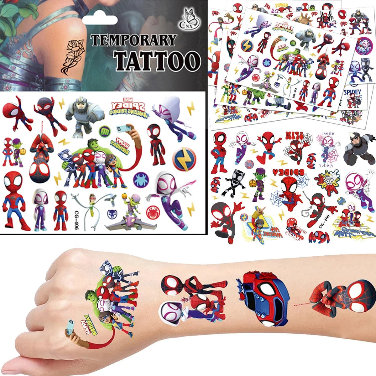 Disney Spiderman Tattoo Sticker Children\'s Birthday Party Decora Disney Marvel Sticker Action Figure Sticker Cartoon Kids Gift