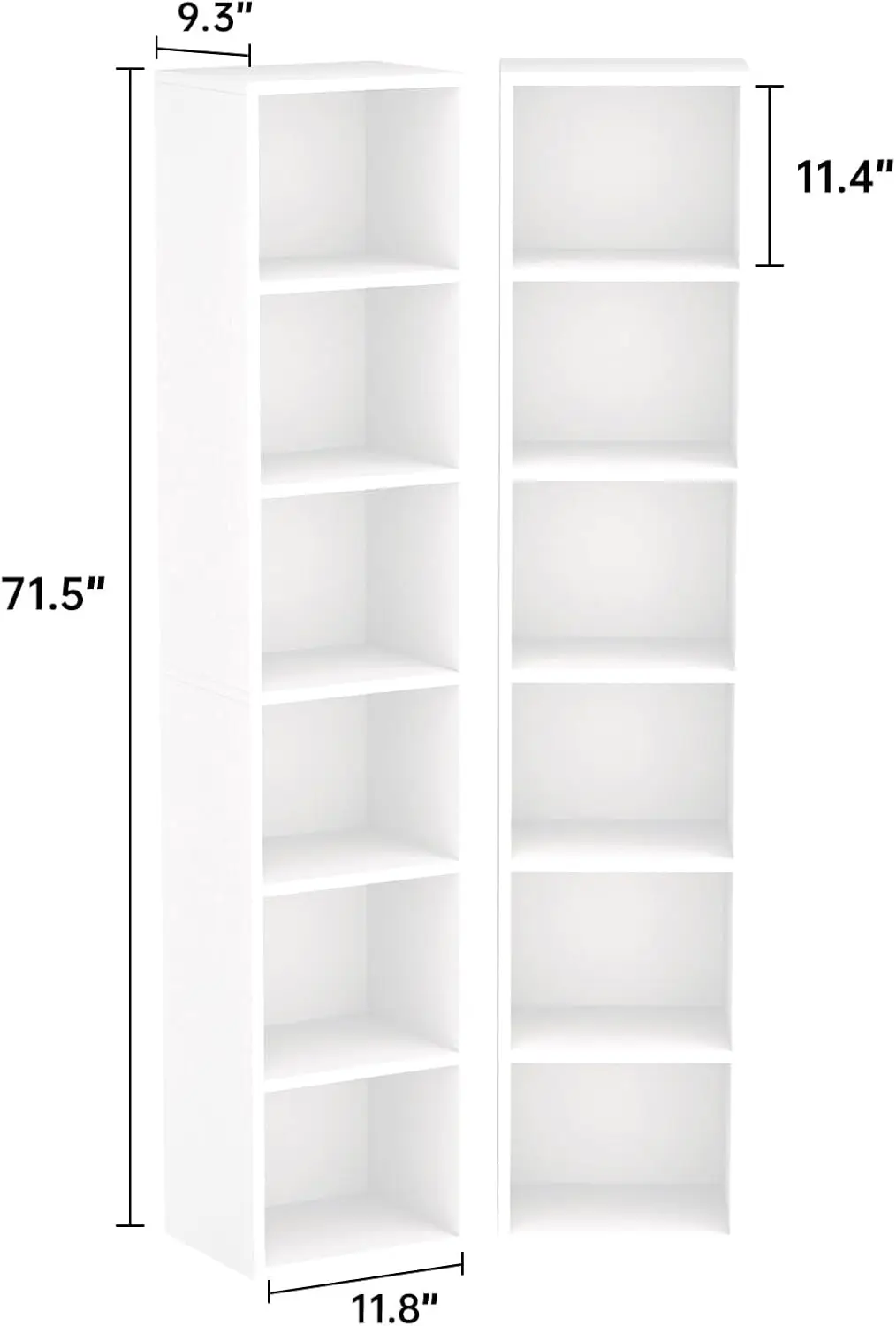 [وصول جديد! ]مجموعة أرفف كتب ضيقة طويلة مكونة من 2، خزانة كتب زاوية نحيفة مقاس 6 طبقات مقاس 71.5 بوصة، عرض رف برجي منظم مكعب مدمج DV