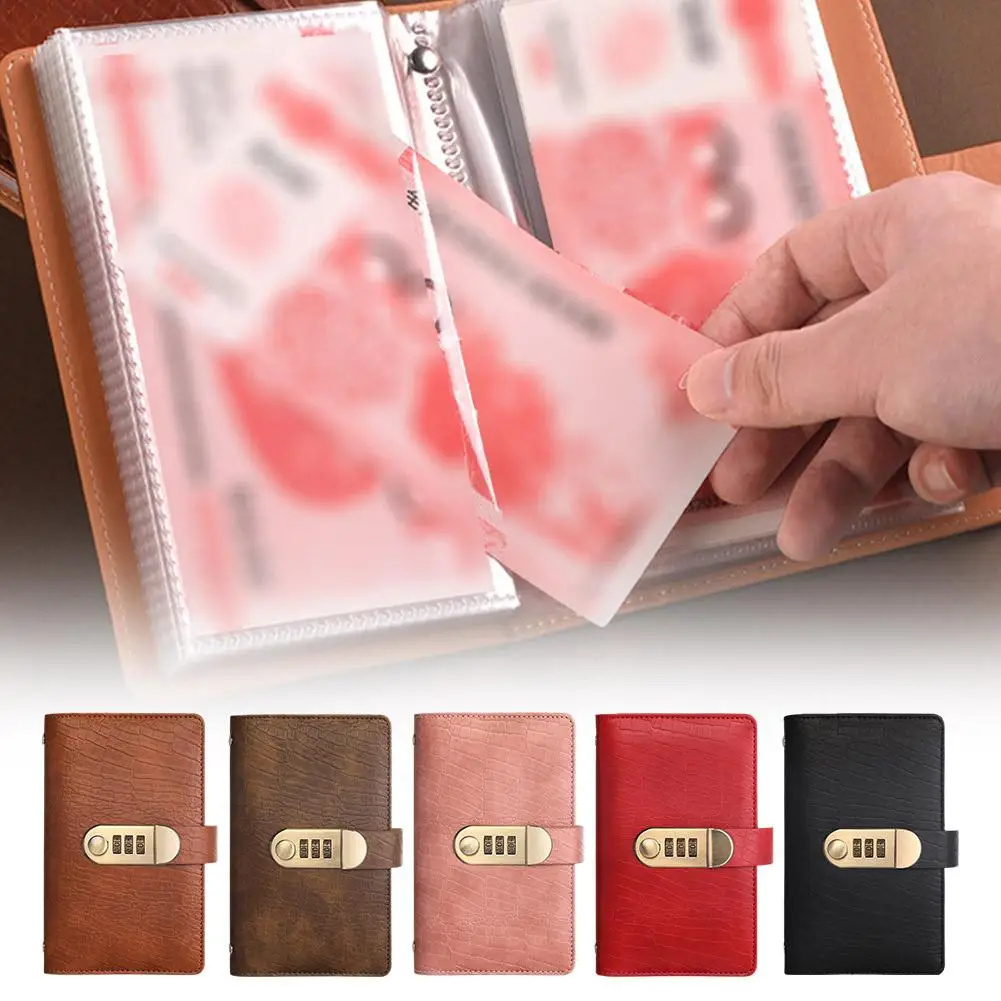Cash Deposit Book with Password Lock,Large Capacity Money Saving Challenge Binder,Cash Organizer Folder for Budgeting Savings