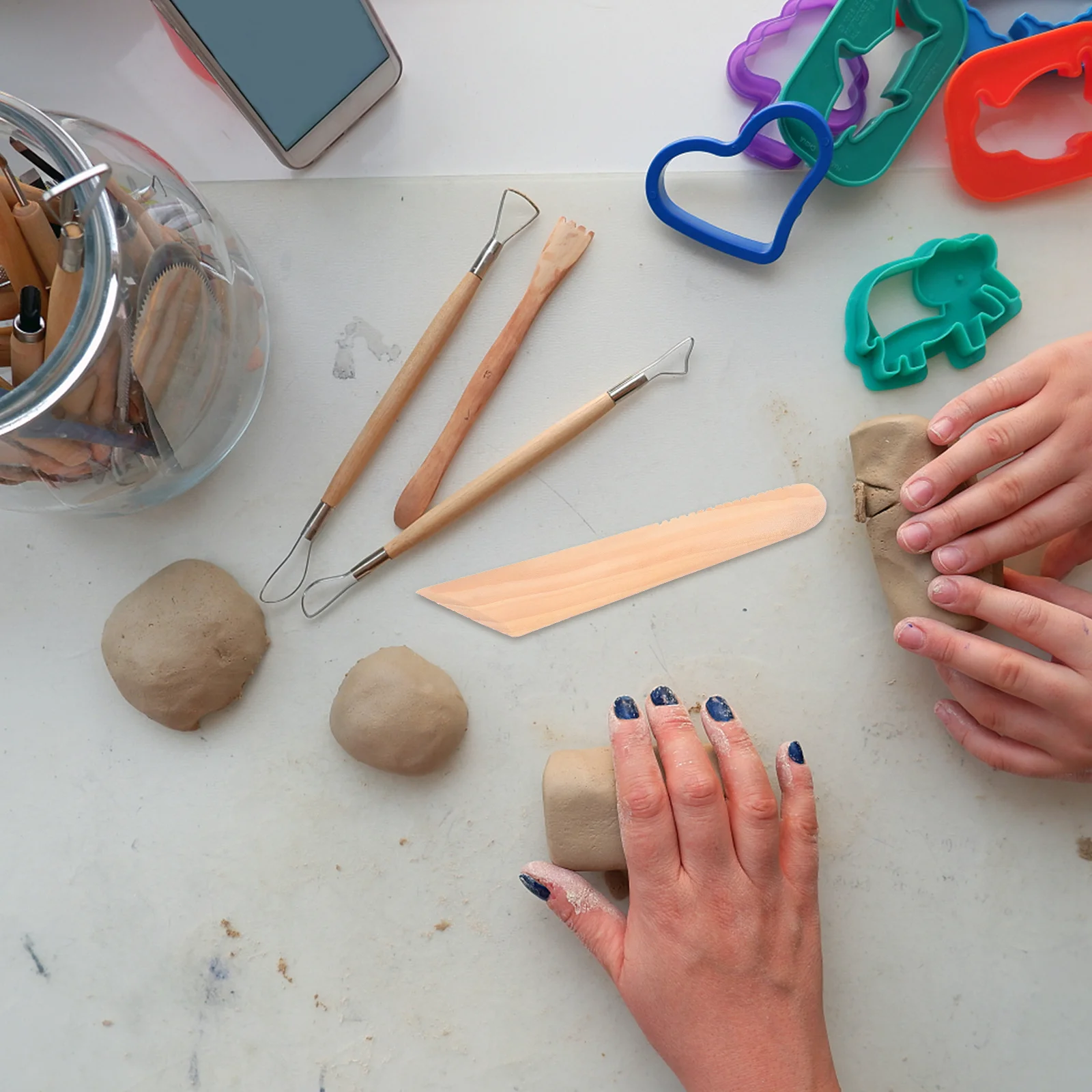 5 قطعة أدوات النحت الطيني بني فاتح لتقوم بها بنفسك مجموعة نحت الفخار المحمولة الطين اليد مكشطة أدوات النمذجة الخشبية لوازم الحرفية #4