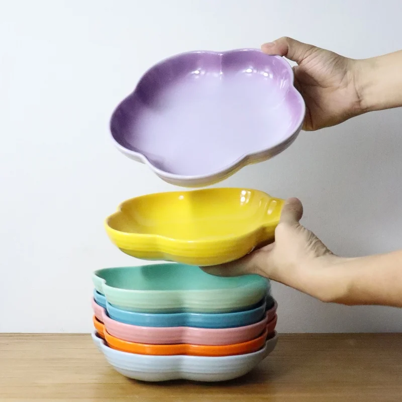 

Cool Color LE CREUSET Flower Deep Di Small Plate Home Use Plum Blossom ape Soup Plate Fruit Salad Plate French Sle Cera...