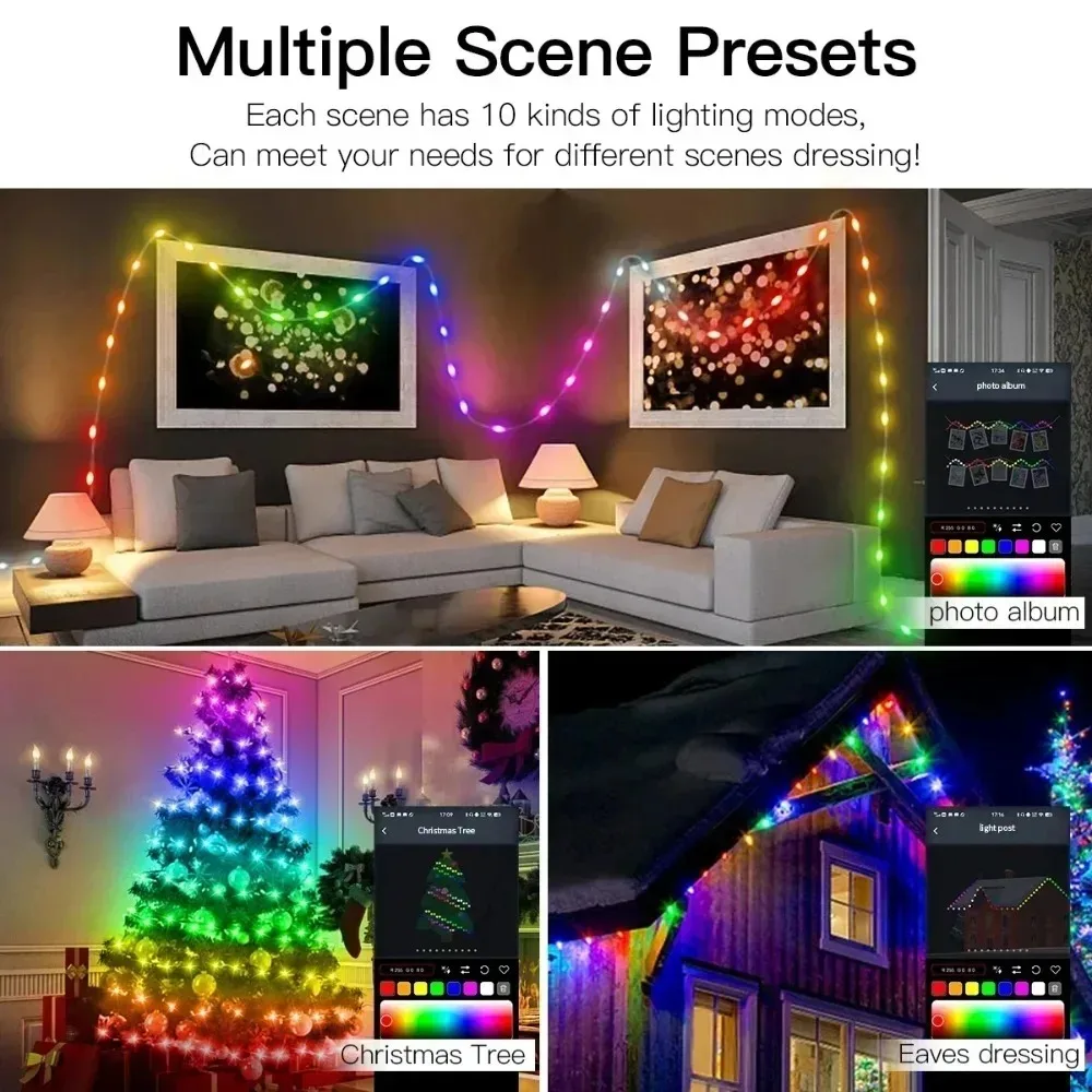 USB 5V Bluetooth RGBIC Fairy Garland LED String Lights Multicolor Dimmable Lamp Christmas Wedding Indoor Party Holiday Decor