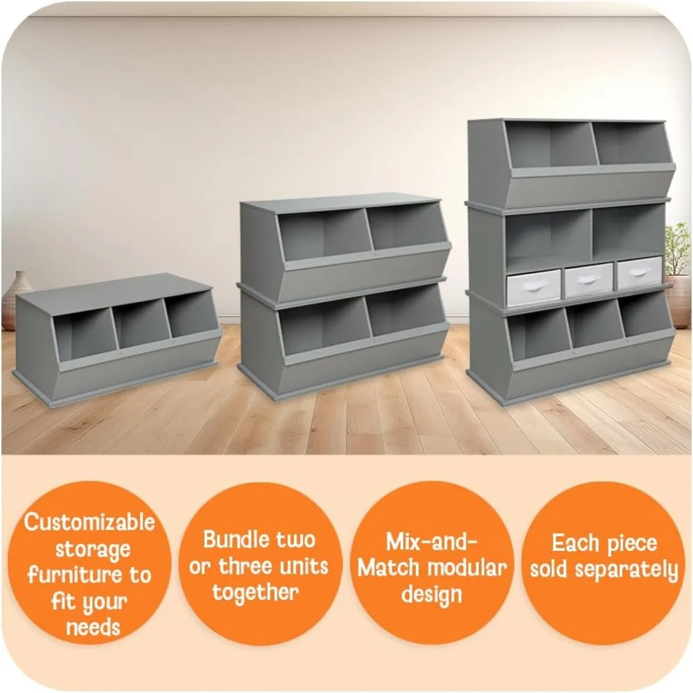 Two Bin Stackable Toy Storage Organizer - Modular Wood Panel for Toys, Books & Crafts