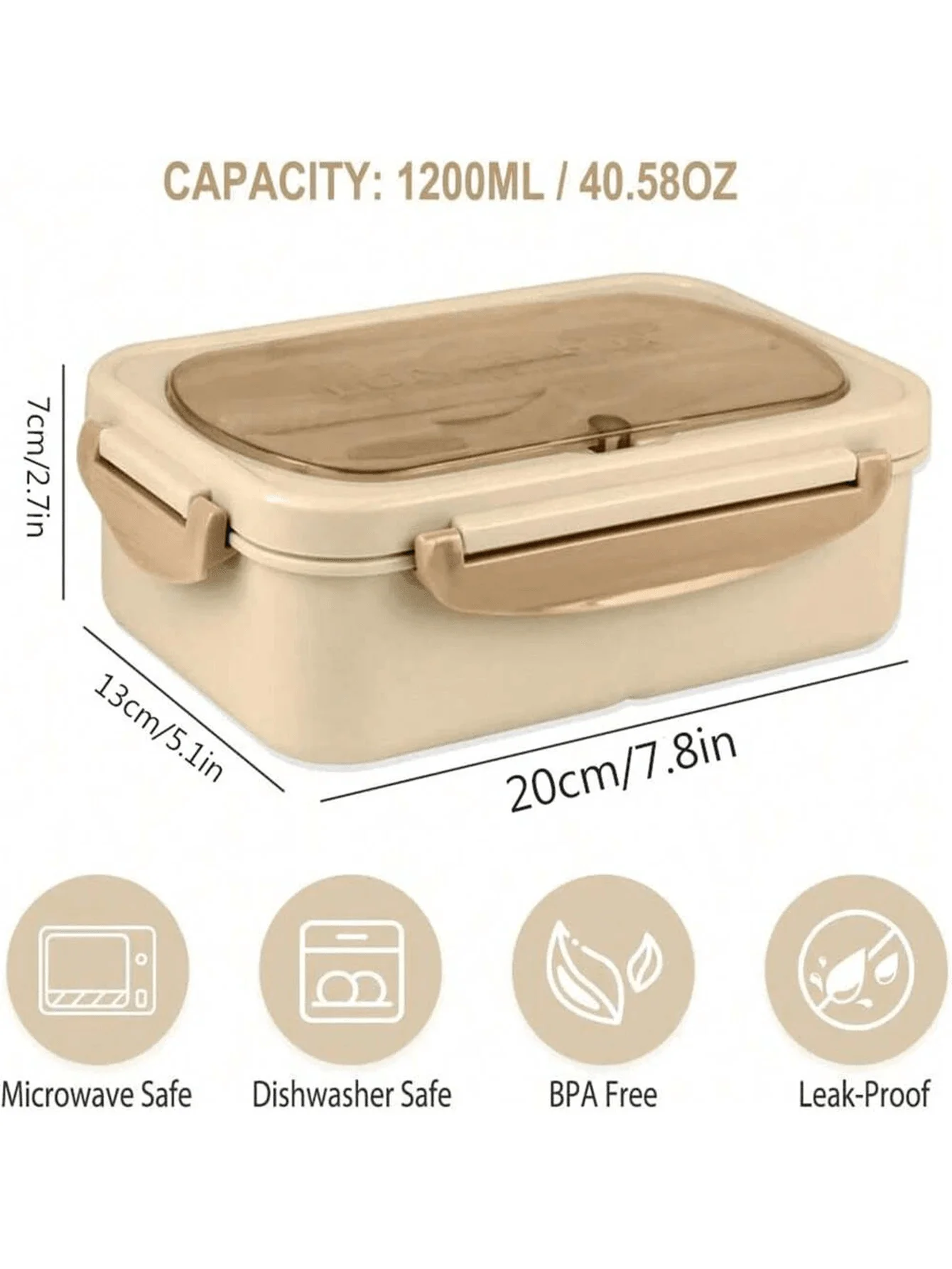 1pc 1200ml Leak Proof Adult Bento Box Lunch Container With Utensils, 3 Compartments, Available In Pink/Blue/Khaki/Green Christmas Gift,School Supplies sh2405049213305079