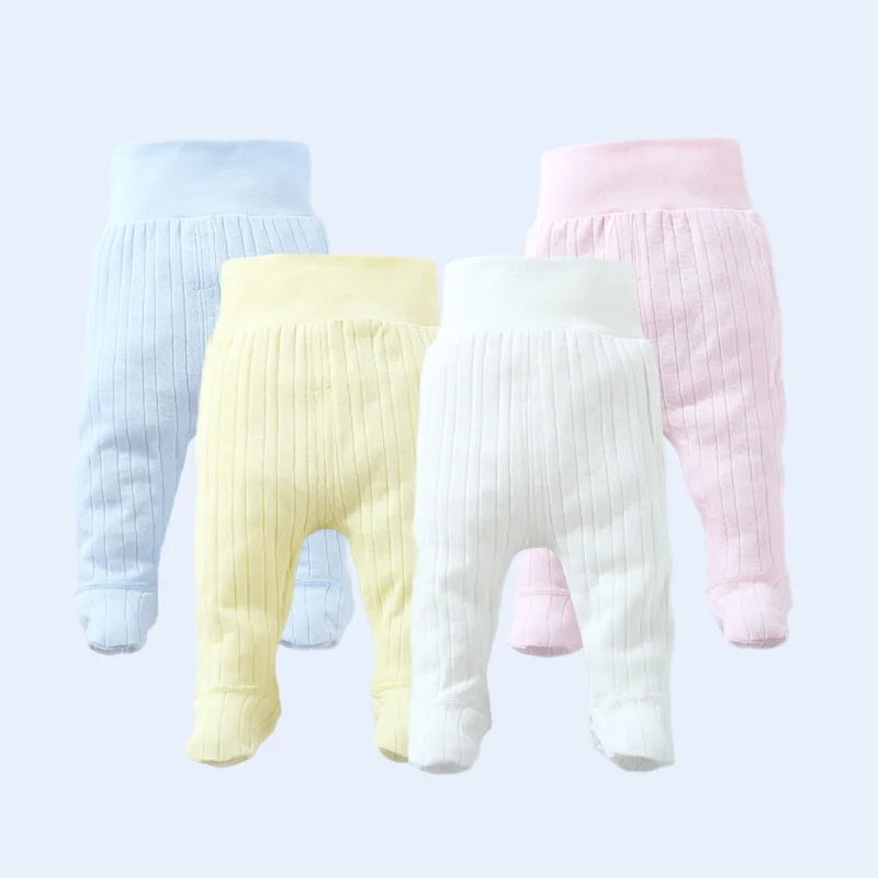 Spring Baby Footed Pants 100% Cotton Newborn Baby Boys Girls Trousers High Waist Kid Wear Infant Toddler Baby Boneless Legging