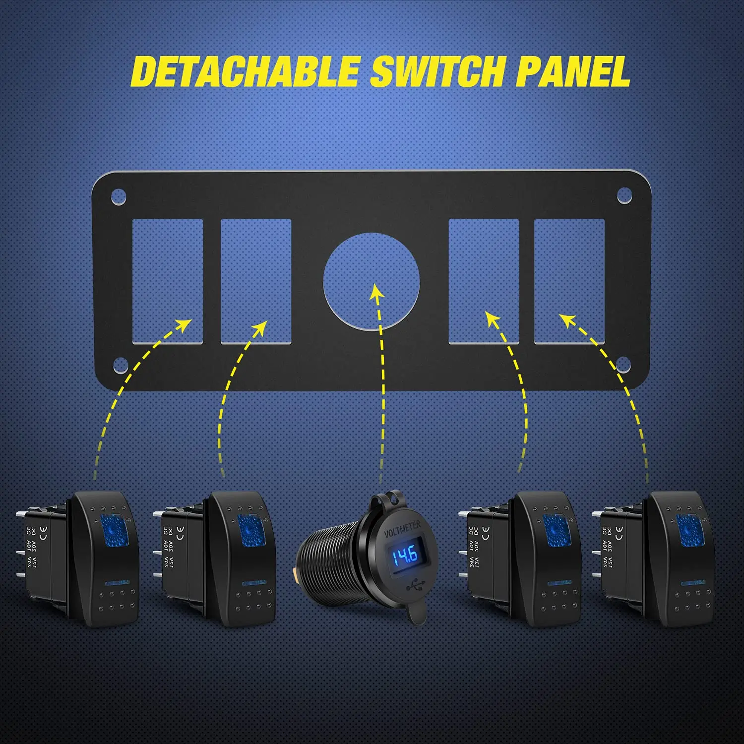 Waywe 4 عصابة لوحة مفتاح متأرجح مع QC3.0 شاحن USB مزدوج الفولتميتر وملصقات توهج 12 فولت-24 فولت تيار مستمر للسيارات والشاحنات والقوارب RV