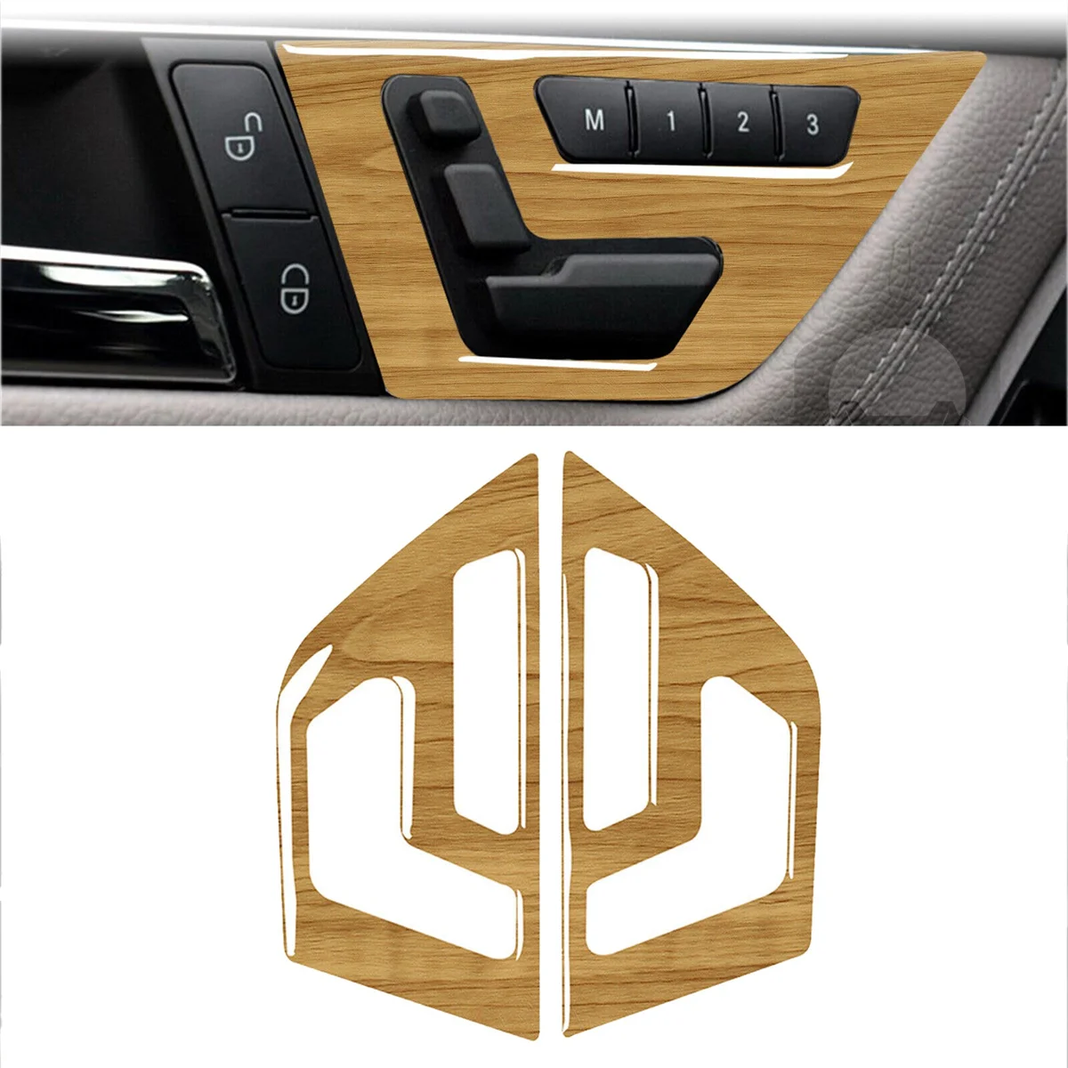 Car Inner Door Seat Adjustment Switch Cover Trim Yellow Wood Grain for Mercedes-Benz C Class W204 2007-2013