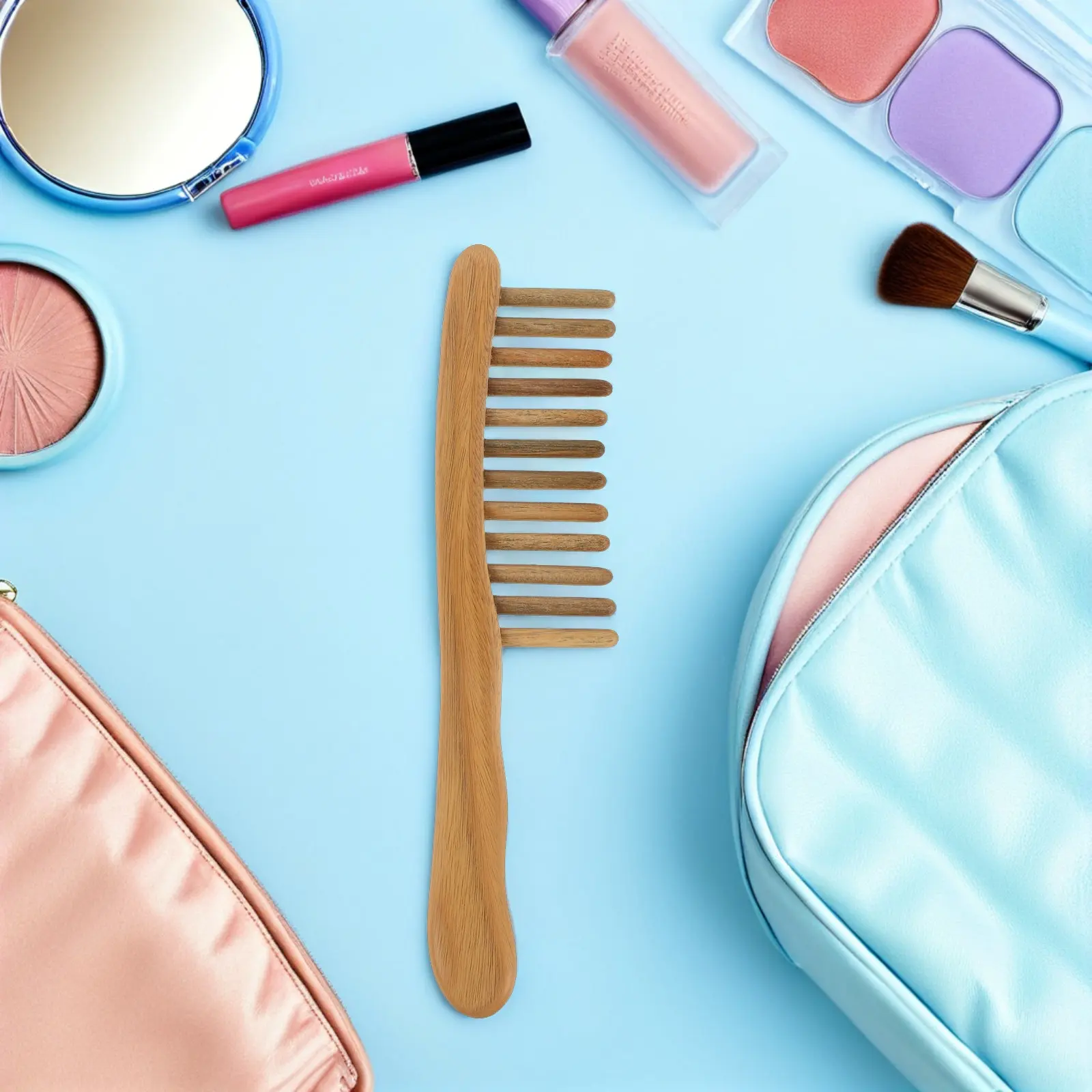 Wide Wooden Comb Green Sandalwood Wide Tooth Hair Comb Polished Massage Scalp Detangling Tool Curly Thick Hair Styling