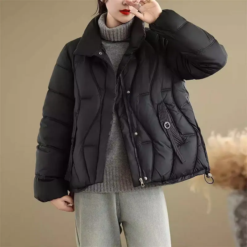 Fashion Large Size Winter Jacket 2024 New Down Cotton Coat Women's Short Style Stand Up Collar Loose Casual Outerwear A300