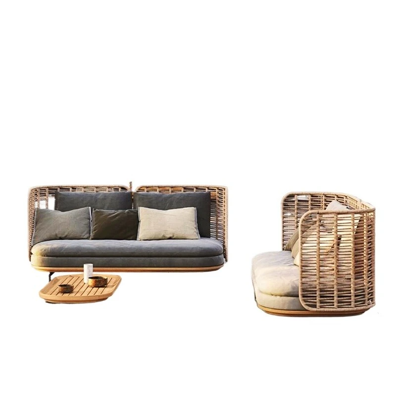 

Outdoor villa rattan sofa, open-air garden courtyard, furniture combination, waterproof and sunscreen hotel bed and