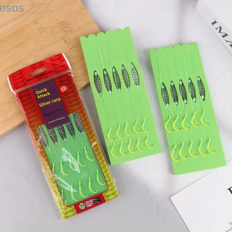 5pcs set Strong Sharp Spring Hooks Fluorescent Green Stainless Steel Fishing Hook 8# -13# For Saltwater Freshwater Fishing​