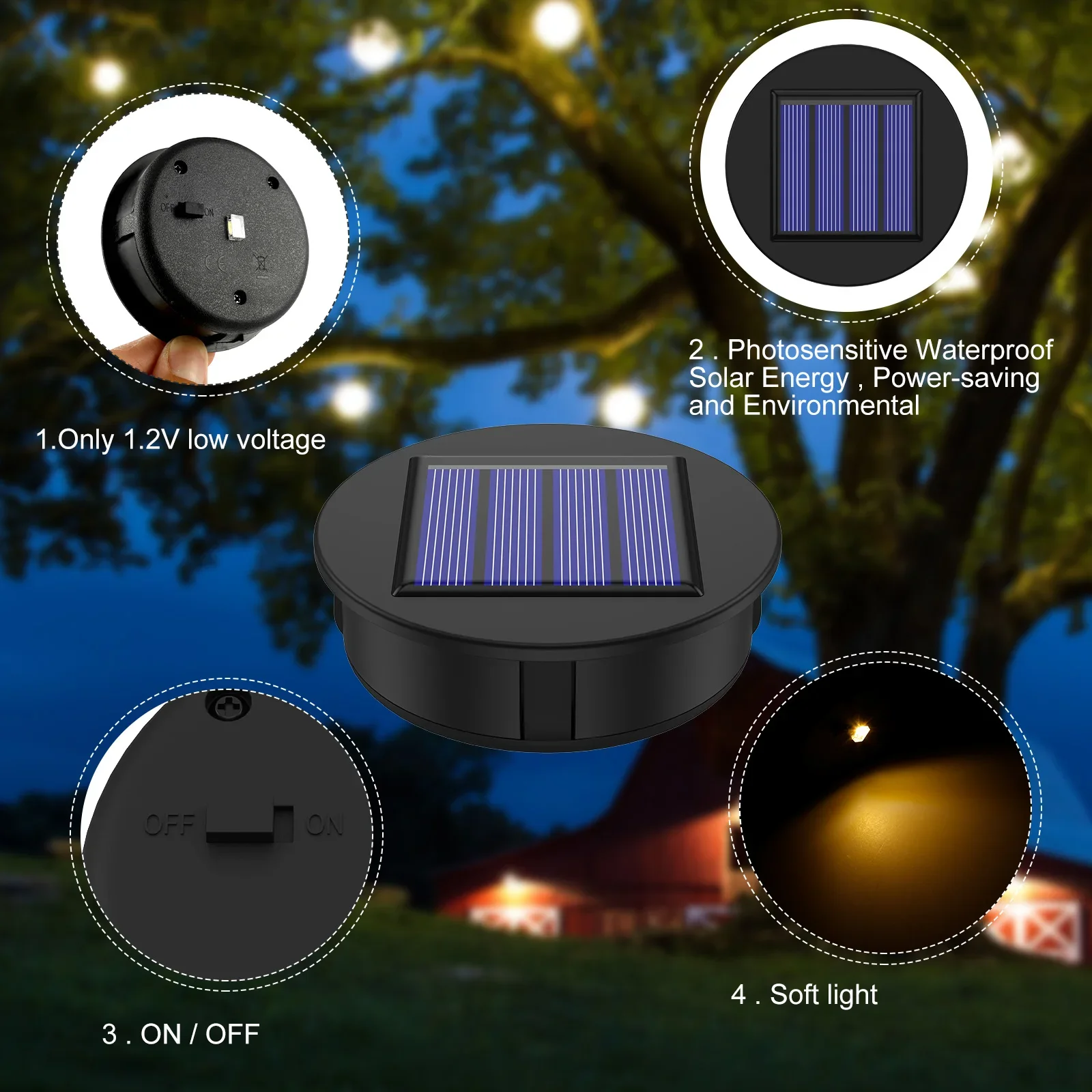 4/8Pc LED Solar Lights Replacement Tops 8CM LED Solar Panel Lantern Lid Lights Bulb Replacement Part for DIY Lantern Accessories