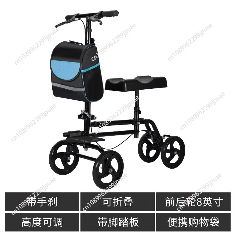 Lightweight Foldable 4 Wheel Steerable Knee Walker With Basket Medical Mobility Scooter For Disabled Adults