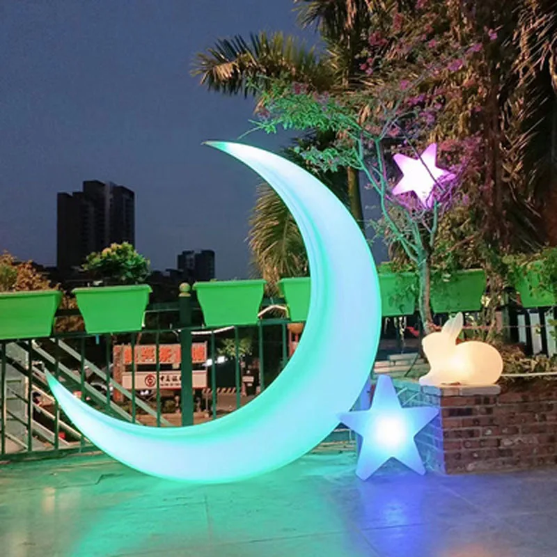 Cama solar e decoração de pátio de café da manhã lâmpada de lua curvada