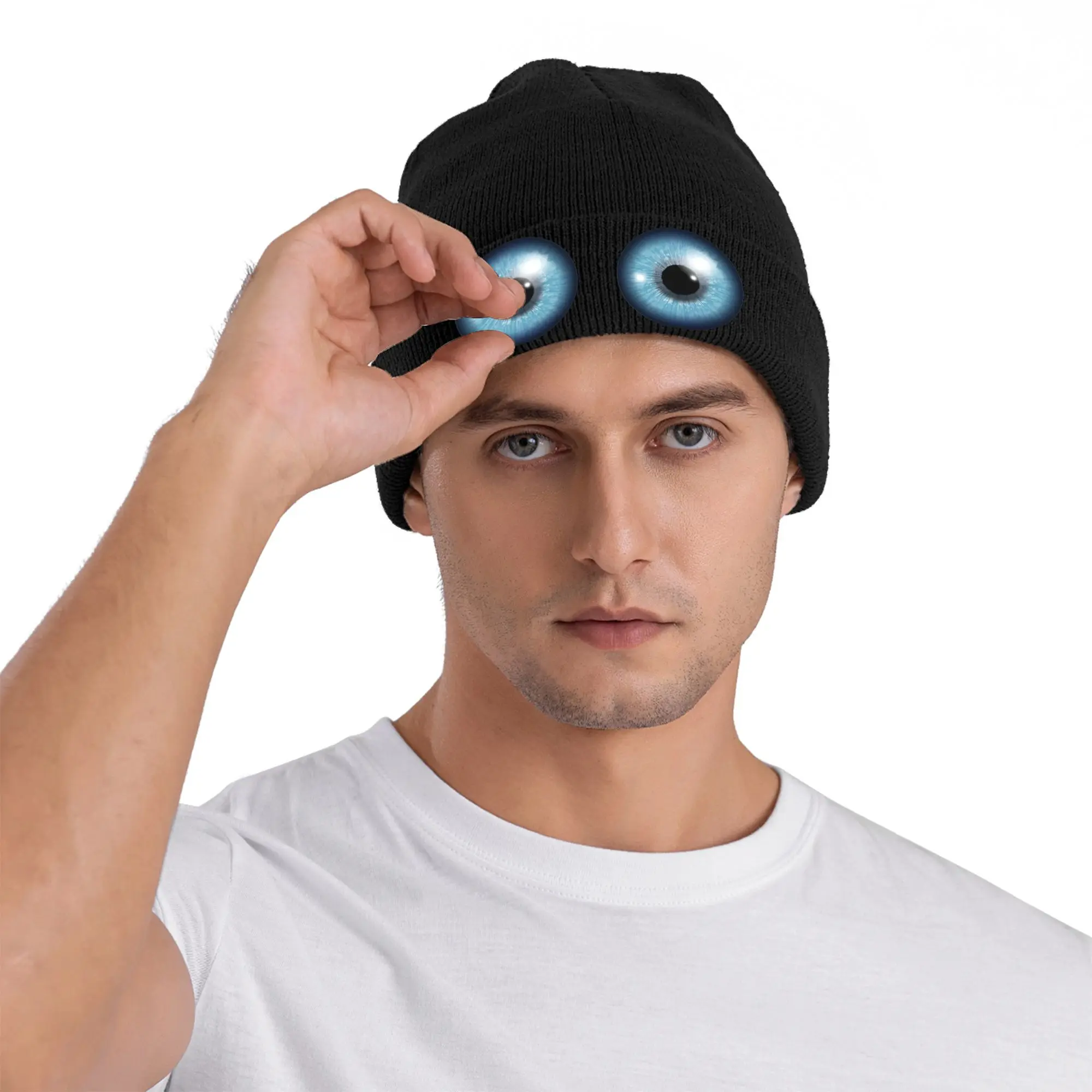 2 Big Blue Eyeballs Knitted Hat  Vintage Caps Men Women Outdoor Sport Beanie Hats Autumn Design Thermal Elastic Bonnet Hats