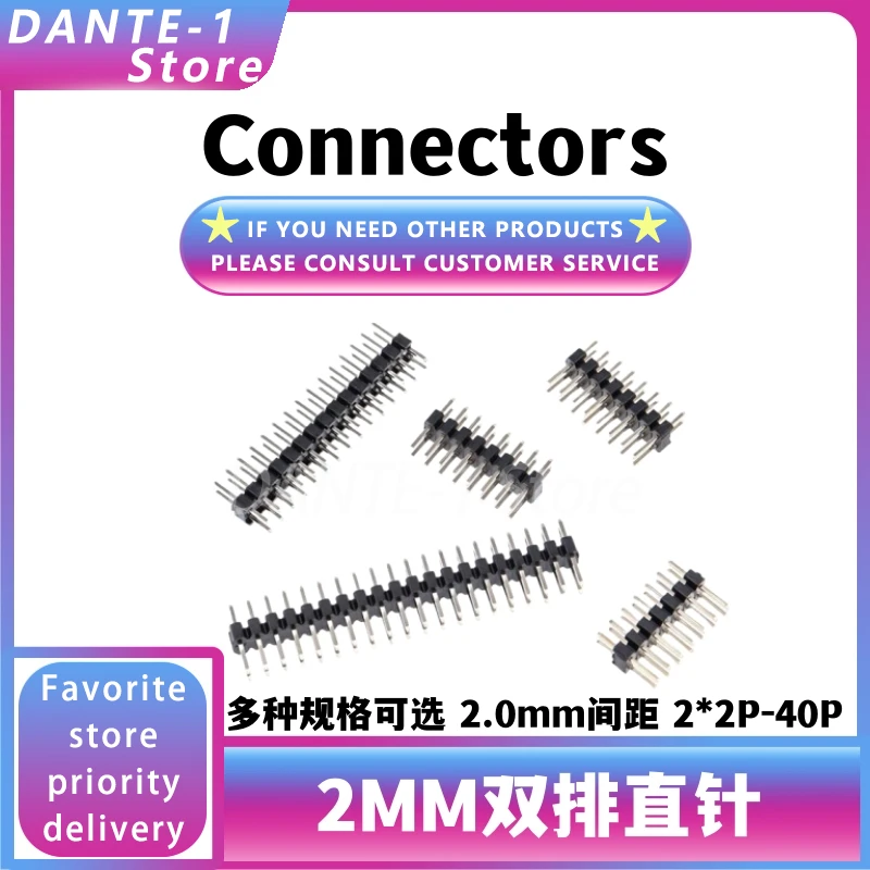 2mm zweireihiger Stift 2,0mm Abstand gerader Stecker Stift kopf 2*2p/3/4/5/6/7/8/10/20/40p Kupfers tift