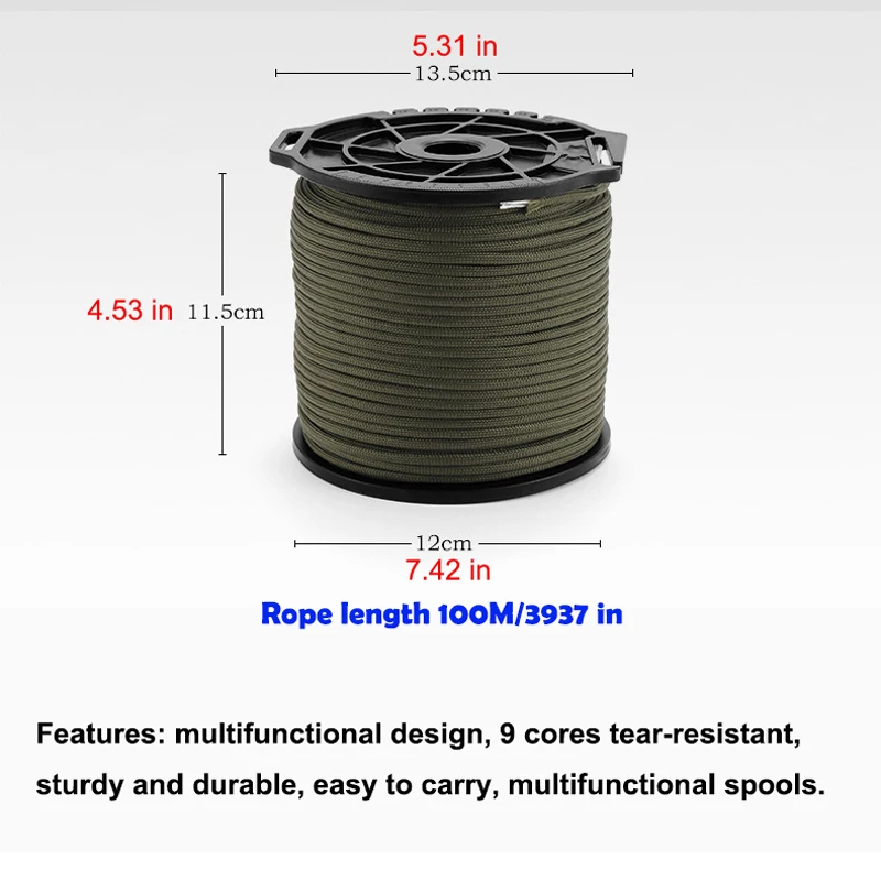 100M 9-core sturdy climbing rope rescue rope bracelet woven jewelry decorative umbrella rope camping tent