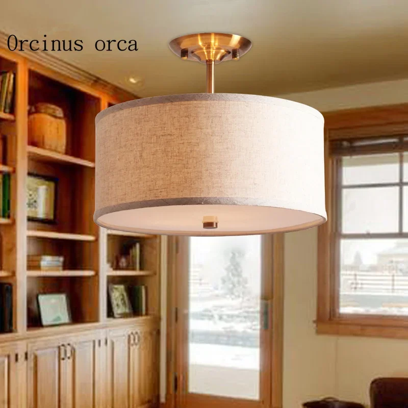

Потолочный светильник для гостиной в американском стиле, простой современный потолочный светильник для спальни, кабинета, круглый тканевый потолочный светильник