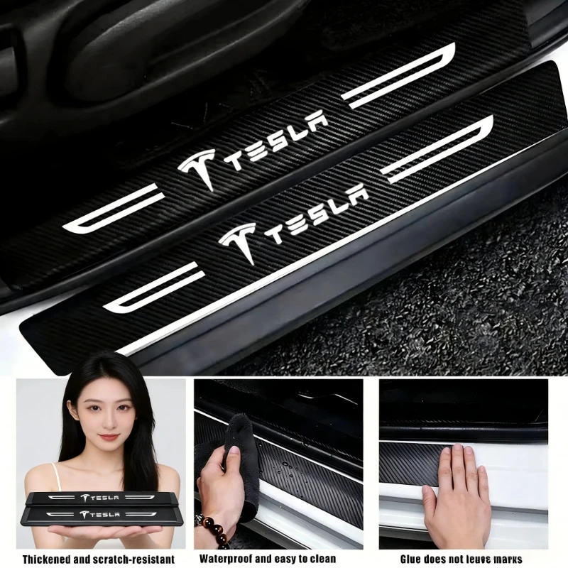 

Защитные накладки из карбона для порогов и багажника Tesla Model 3, Y, S, X, Roadster P85D, P90D, P100D, антицарапинные наклейки