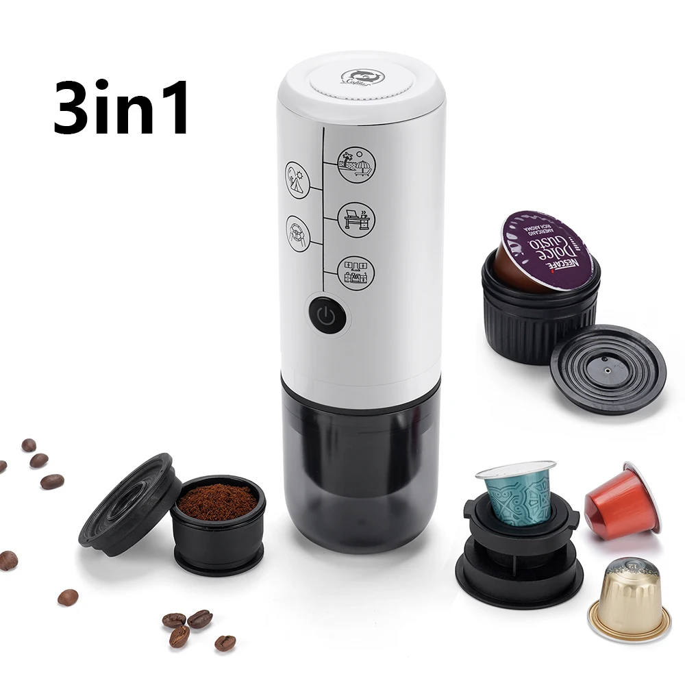 3in1 Portable Espresso Coffee Maker fits Nespresso Dolce Gusto Capsules Pod & Ground Coffee for Car Home Camping Machine