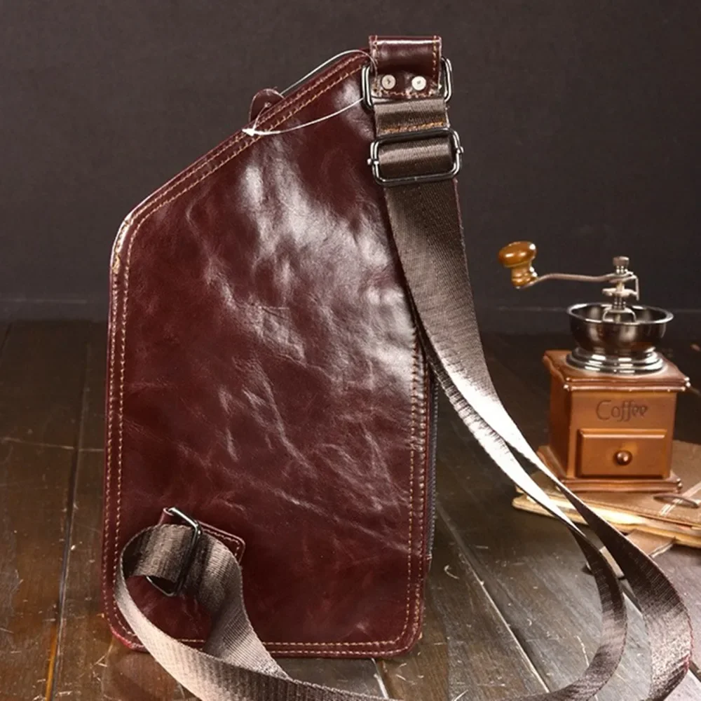 Man Chest Bag Genuine Leather Shoulder Messenger Pack First Layer Cowhide Tablet Computer Storage Package Travel Leisure Handbag
